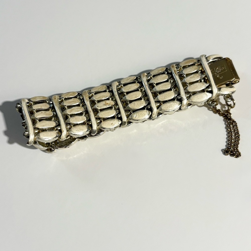 Coro Silver and Gold Tone Bracelet With Ivory Enamel Details